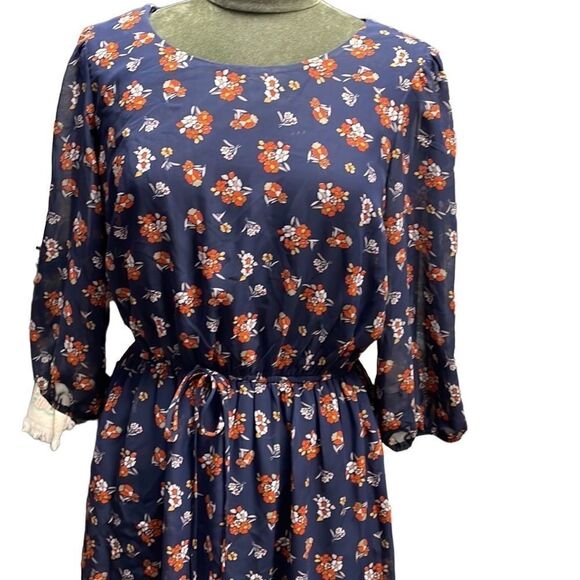 Enfocus Studio Ladies Floral Dress, Size 12, Navy Blue Rust and White - Picture 3 of 9